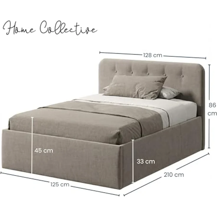 Home Collective Polsterbett Bett mit Stauraum, verstellbarem Lattenrost, viele Größen (Größen: 100x200 120x200 140x200 160x200 180x200 200x200, hochwertiger Strukturstoff, made in Germany), wählbare Matratze Federkern oder Kaltschaum, Dunkelbeige – Bild 4