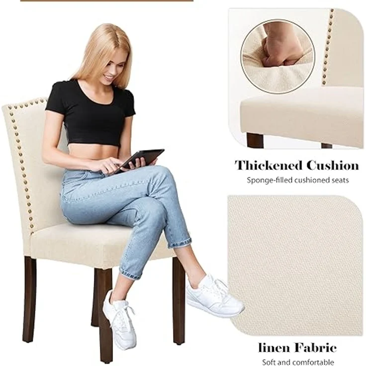 DUMOS Esszimmerstühle 4er Set, Elegant und Schön Modern Stühle Esszimmer, Pu-Leder Gepolstert küchenstühle, Esszimmerstuhl Geeignet für Küche, Wohnzimmer, Schlafzimmer (Beige) – Bild 4