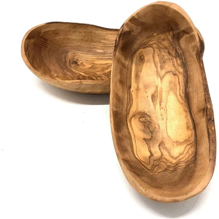 Olivenholz-erleben Snackschale RUSTIKAL groß aus Olivenholz (L/B/H: 14-17/9/5 cm), Olivenholz, Passend für Brote wie Baguette oder Ciabatta, fein geschliffen – Bild 3