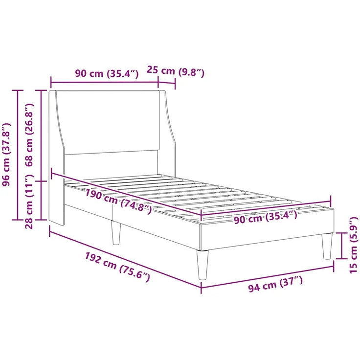 vidaXL Bettrahmen Uni mit Kopfteil Taupe 90 x 190 cm Stoff 42027319 – Bild 9