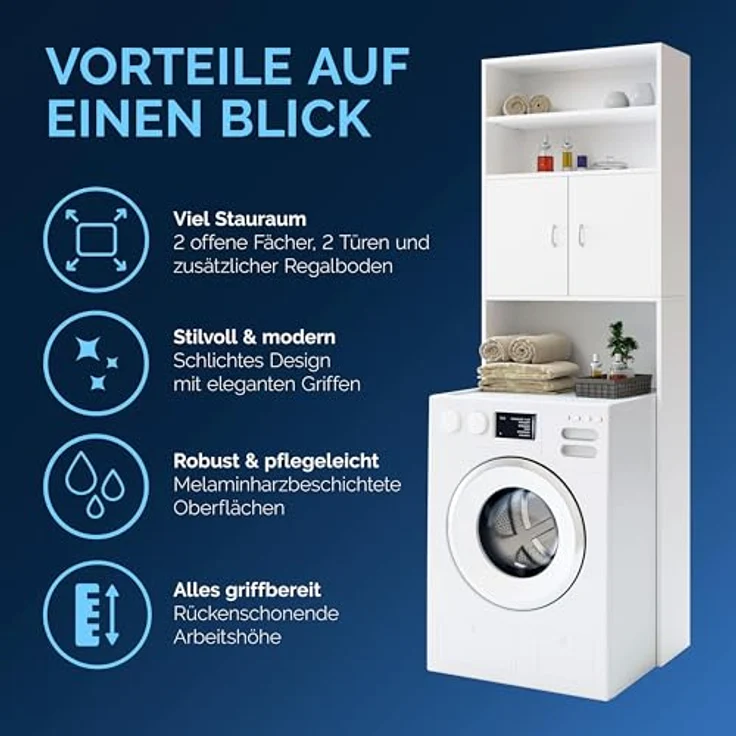 Casaria Waschmaschinenumbauschrank Neapel Waschmaschinenschrank mit Türen Überbauschrank Waschmaschine Bad Weiß – Bild 7