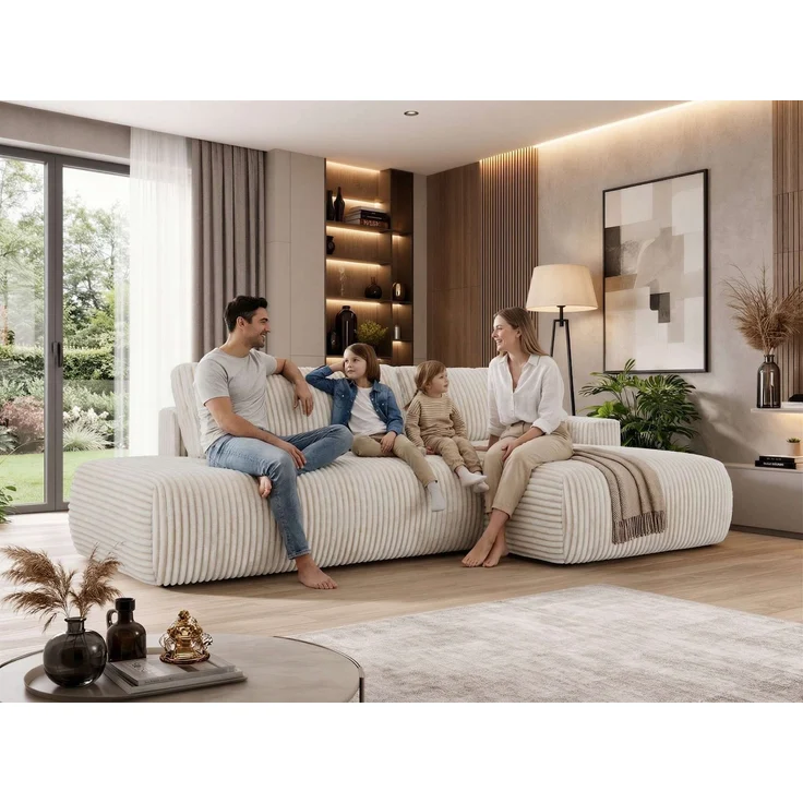Ecksofa TAREN L mit Schlaffunktion, Bettkasten, DL-Mechanismus, Wellenfederung und freistehendem, Sofa mit Stauraum - Beige Cord - Links – Bild 3