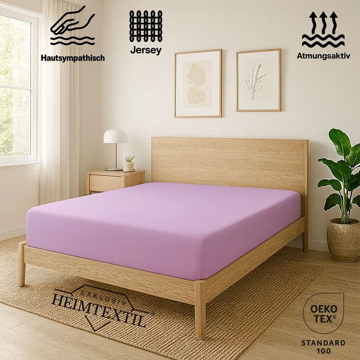 EXKLUSIV HEIMTEXTIL Jersey Spannbettlaken 180x200 cm Rosa 100% Baumwolle Öko - Tex Zertifiziert Bed-Sheet Bettlaken Spannbetttuch – Bild 2