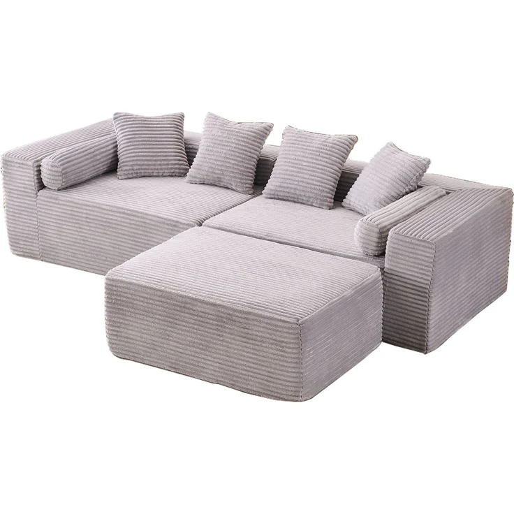 Modulares Ecksofa mit Chaiselongue, 3-teilig, 217x110x60,01 cm, Grau – Bild 5