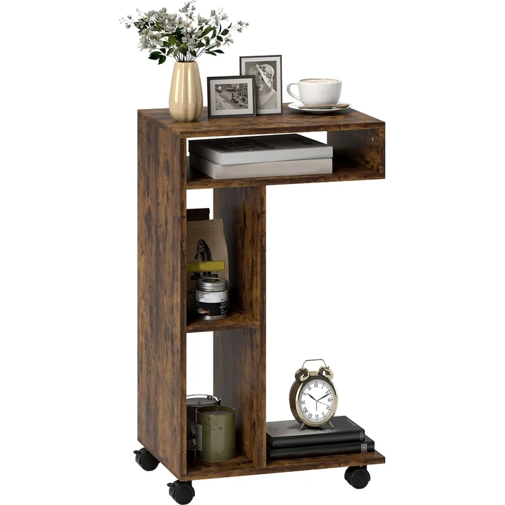HOMCOM Beistelltisch, Spanplatte, Rustikal-Braun, 40L x 30B x 69H cm – Bild 1