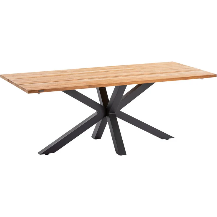 XXXL Gartentisch, rechteckig, massiv, aus Teakholz, mit anthrazitfarbenem Sternfuß, 95x76x200 cm