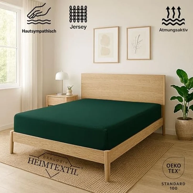 EXKLUSIV HEIMTEXTIL Jersey Spannbettlaken Premium 90 x 200 cm Dunkelgrün 100% Baumwolle Öko - Tex Zertifiziert Bed-Sheet Bettlaken Spannbetttuch Topper Leinentuch – Bild 2