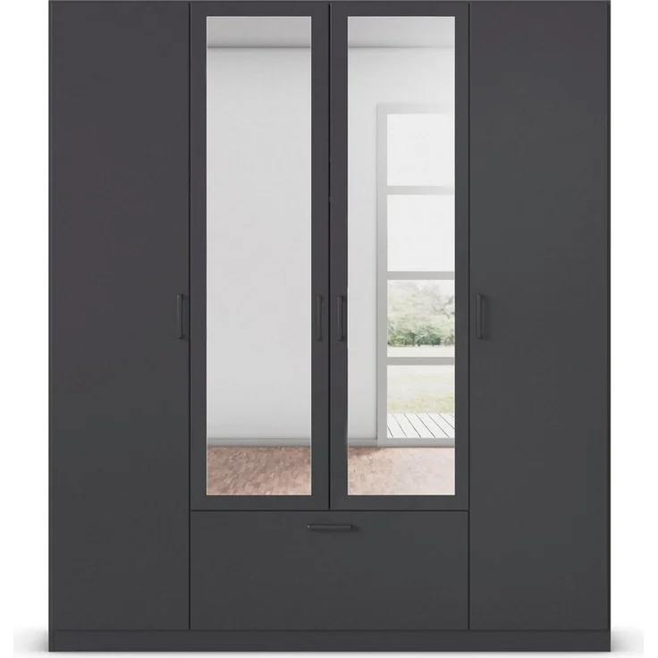 Rauch Möbel Bari, Drehtürenschrank, 4-türig, Kleiderschrank Grau-Metallic, 1 Schublade, mit Spiegel, 181 x 210 x 54 cm – Bild 3