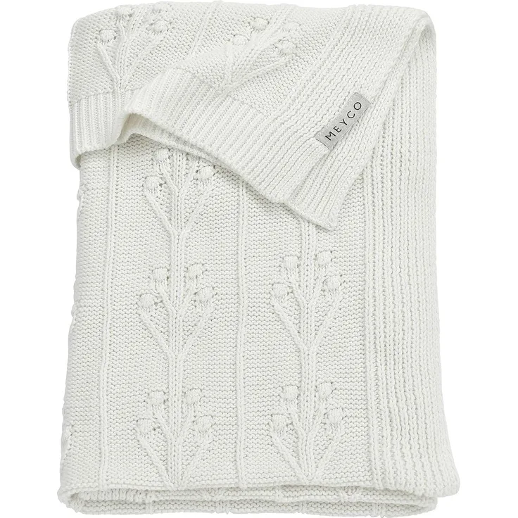 Meyco Baby Romantic Flower Babydecke, gestrickte Wiegedecke (aus 100% weicher Baumwolle, vielseitig einsetzbar, einfache Pflege, atmungsaktiv, Größe: 75x100 cm), Cremeweiß