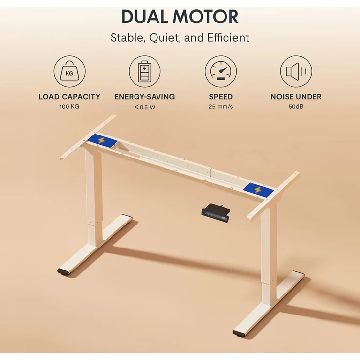 FLEXISPOT Höhenverstellbarer Schreibtisch 160x80 cm mit 2 Motoren & 25MM einteiliger Tischplatte,ergonomischer Bürotisch - Ahorn, Mousseweiß Gestell – Bild 3