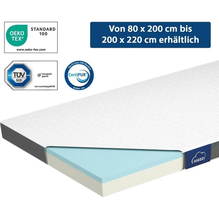 Genius, Topper EaZzzy Topper Classic 200*220*7 cm, 7 cm hoch, Klimaband, OptiAir-Steppung, 180x200 cm 140x200 cm und weitere Größen