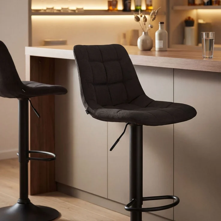 CLP Barhocker Mapun höhenverstellbarer Tresenhocker drehbar mit Polsterung,schwarz Stoff – Bild 3