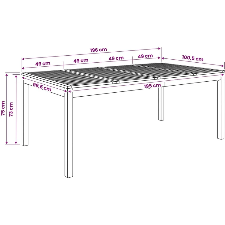 vidaXL Gartentisch LAREN Weiß gewaschen 196 x 100,5 x 75 cm 901717 – Bild 8