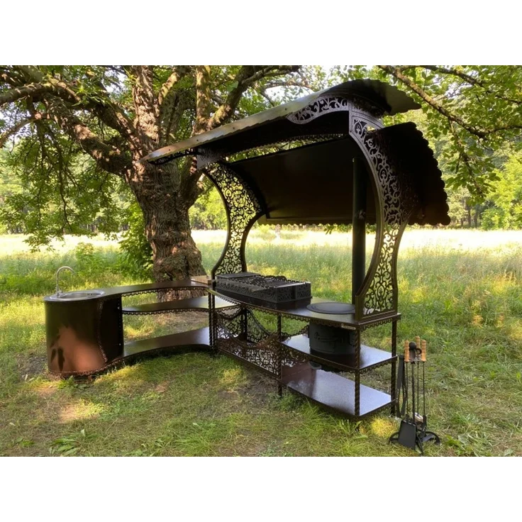 Außenküche – Luxus-Gartenpavillon Aladin mit Ofen in Braun – Bild 1