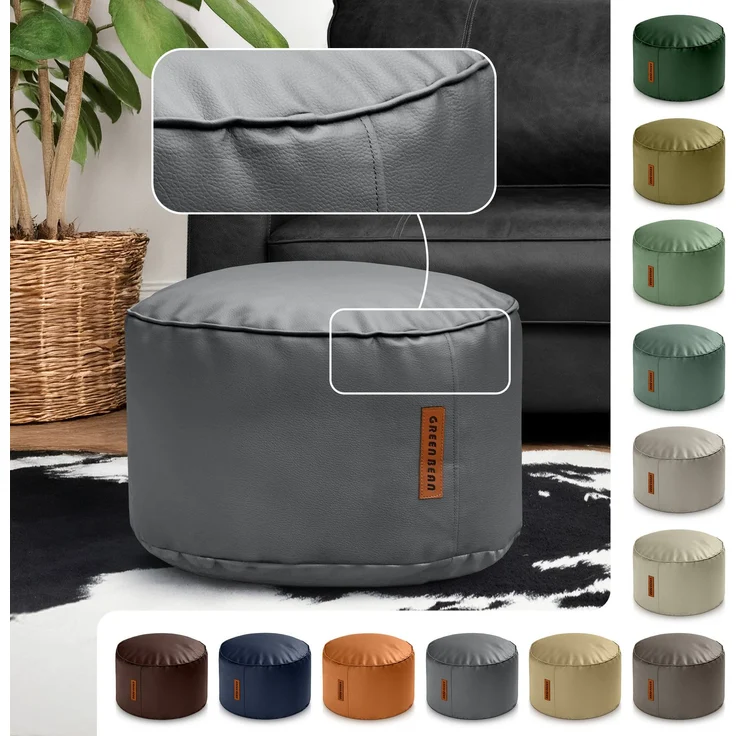 Green Bean® Sitzhocker aus Kunstleder - Pouf mit EPS Perlen Füllung - 43 x 30 cm - perfekte Ergänzung zum Sitzsack - Grau – Bild 2