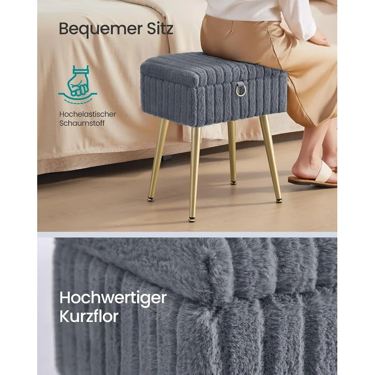SONGMICS Schminktisch-Stuhl, Hocker mit Stauraum, Schminkhocker, Fußhocker, Metallbeine, gepolstert, verstellbare Füße, Wohnzimmer, Schlafzimmer, Ankleidezimmer, schiefergrau – Bild 4