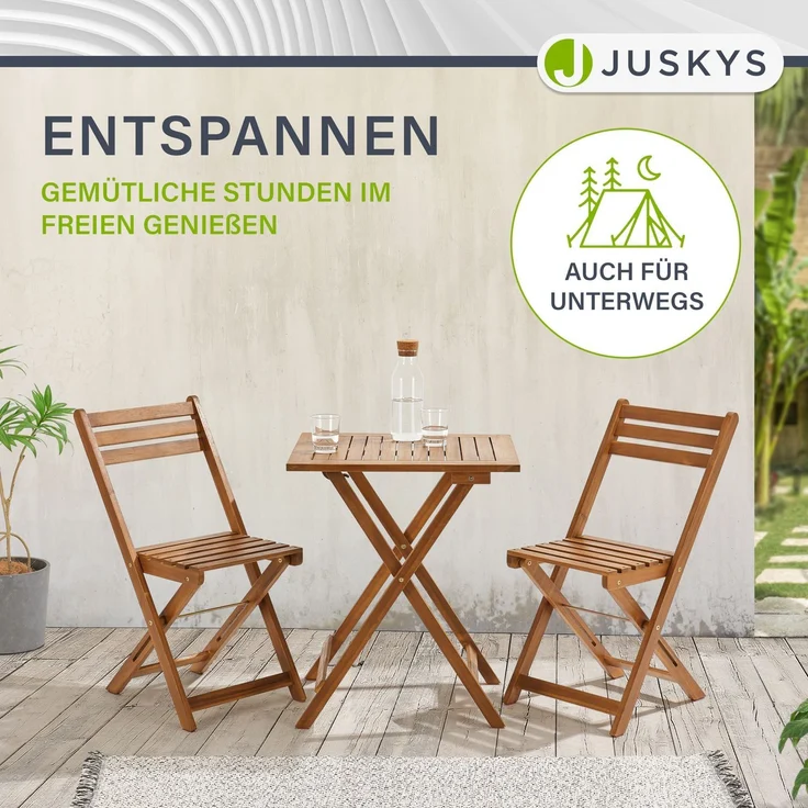 Juskys 'Bala' Balkonmöbel Set - Sitzgruppe 3 teilig für 2 Personen, klappbar, Akazienholz natur, 60 x 56 x 72 cm – Bild 7