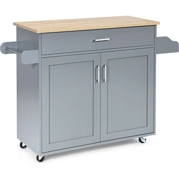 Kücheninsel-Wagen rollender Aufbewahrungswagen großer Schrank 116 x 40 x 85 cm Grau + Natur