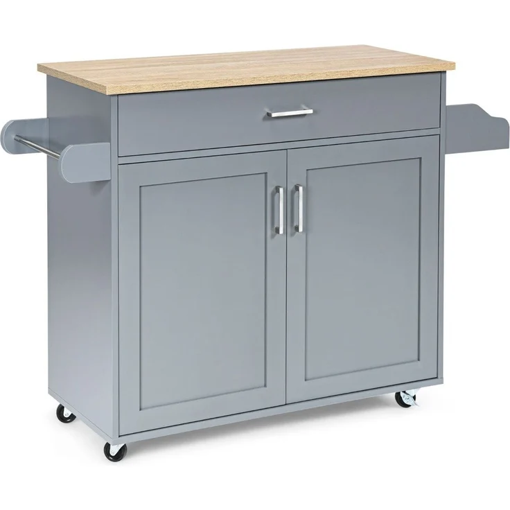 Kücheninsel-Wagen rollender Aufbewahrungswagen großer Schrank 116 x 40 x 85 cm Grau + Natur – Bild 1