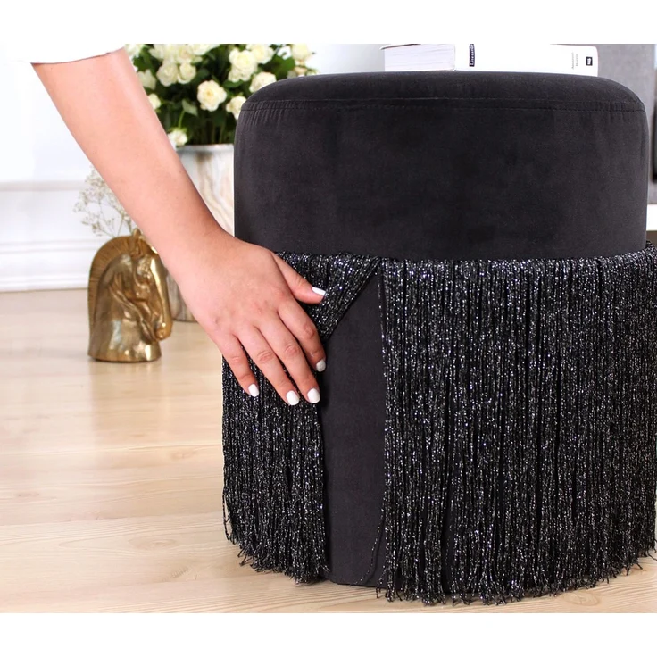 Atelier Del Sofa Modern Black Velvet Pouffe, 40 cm Height x 45 cm Depth | 100% Velvet, 6 cm Orthopedic Sponge, PVC Coated Hidden Legs | Stylish & Functional, 150 kg Capacity – Bild 4
