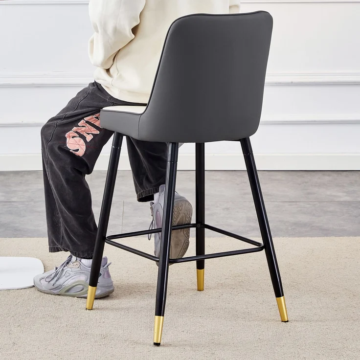 2er-Set Barhocker, 100 cm hoch, aus PU-Leder in Weiß/Dunkelgrau-Kombination mit schwarzem Metallgestell und bequemer Fußraste, In mehreren Farben erhältlich – die ideale Wahl für Ihre Hausbar.--Dunkelgrau, Weiß+Silber--42x45x100cm--YOUDENOVA – Bild 8