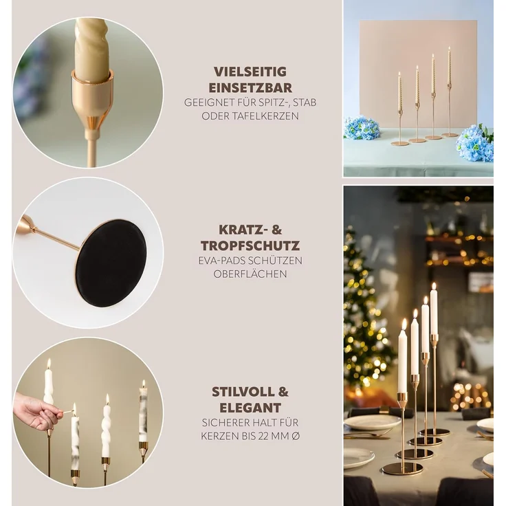 4er-Set Kerzenhalter, Kerzenständer für Stabkerzen, Metall, roségold – Bild 5