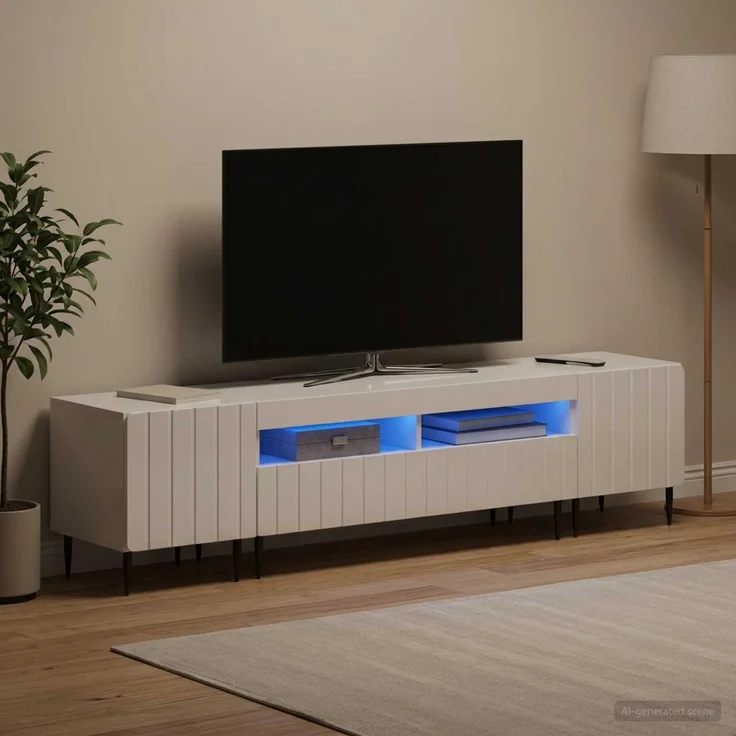 vidaXL 3-teiliges LED TV Regal ZWOLLE Hochglanz Weiß Holzwerkstoff 3416519 – Bild 3
