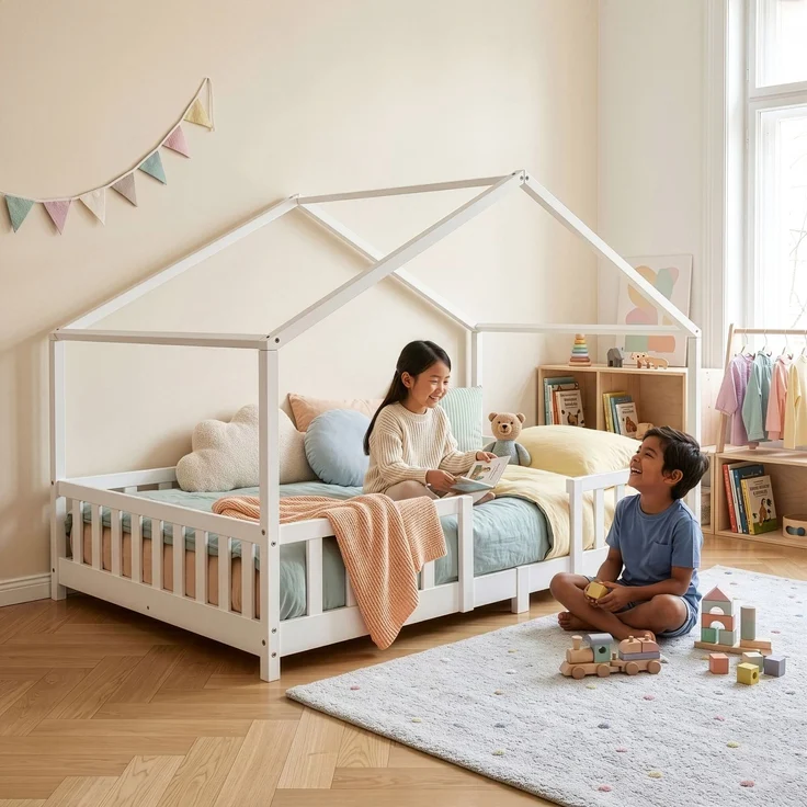 Kinderbett Treviolo 120x200 cm mit Kaltschaummatratze und Gitter Weiß [en. casa] – Bild 4