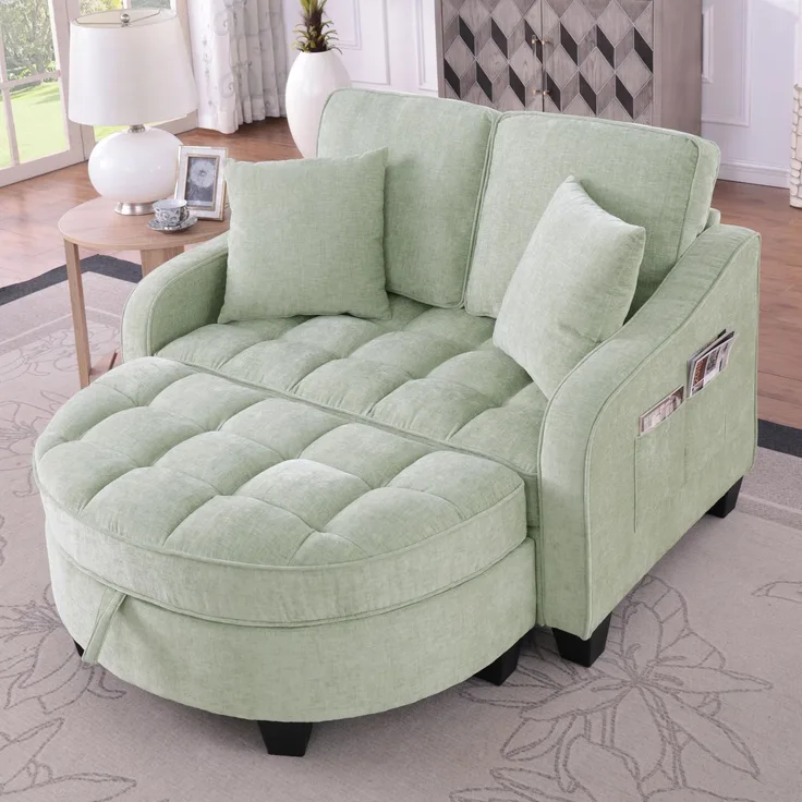 Ball & Cast Chaiselongue mit Aufbewahrungs-Hocker, Kleines Schlafsofa mit Verstellbarer Rückenlehne und Kissen, Mini Sofa für Wohnzimmer & Studienzimmer, Cyan