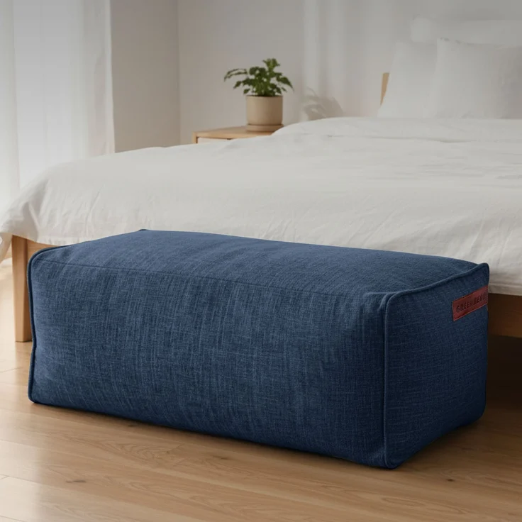 Green Bean® Indoor Sitzhocker Pouf 70x33x28cm EPS-Perlen Füllung -Home Linen Kuschelig Weich Waschbar - Drinnen Bodenkissen Liegekissen Sitzkissen Sitzhocker Sessel Kinder Erwachsene Stoff Dunkelblau – Bild 2