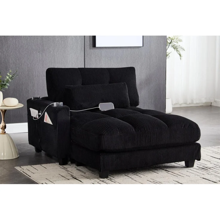 LVHOM Polsterliege Ottomane/Loungesofa/Polsterbett/Daybett/Gästebetten/Schlafsofa (USB/Typ C-Ladeanschlüssen, Seitentaschen, Getränkehalter, modularer Flexibilität Palmen Sessel, links & rechts tauschbare Armlehnen, Schlaffunktion, Platzsparend, 1-St, ... – Bild 1