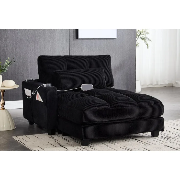 LVHOM Polsterliege Ottomane/Loungesofa/Polsterbett/Daybett/Gästebetten/Schlafsofa (USB/Typ C-Ladeanschlüssen, Seitentaschen, Getränkehalter, modularer Flexibilität Palmen Sessel, links & rechts tauschbare Armlehnen, Schlaffunktion, Platzsparend, 1-St, ...