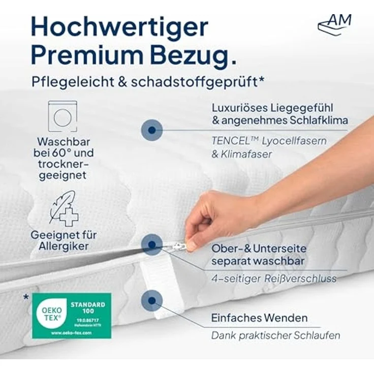 AM Qualitätsmatratzen Hochwertige 7-Zonen Taschenfederkernmatratze, H5 extra fest, Höhe 24 cm, 90x200 cm – Bild 5