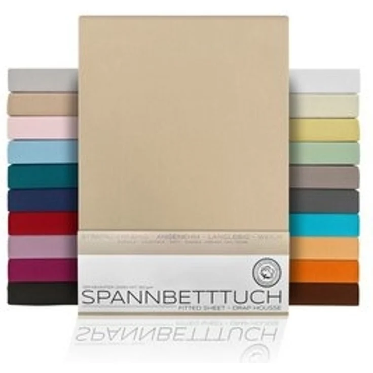 Beautex Spannbettlaken, Gummizug: rundum, (1 Stück), gekämmte Baumwolle Premium Jersey, 160g/m², Beige, Standard - 90 x 200 x 30 cm – Bild 6