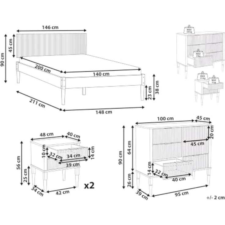 Schlafzimmer Set Kiefernholz AMBAZAC 140 x 200 cm Hellbraun – Bild 3