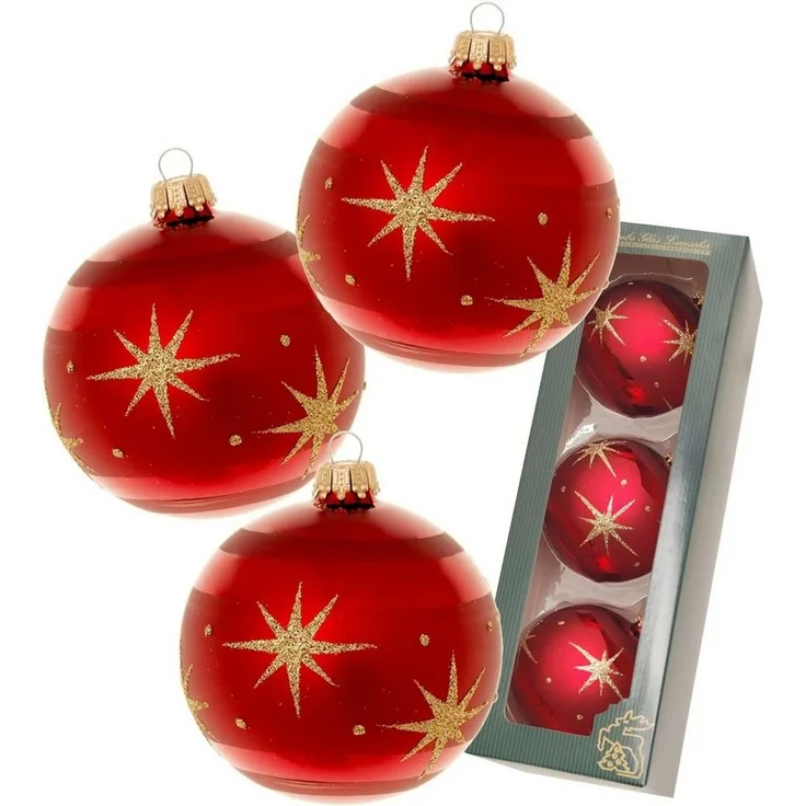 Krebs Glas Lauscha Weihnachtsbaumkugel Xmas Night "Komet", 8 cm (3 St), Weihnachtsdeko rot, Christbaumschmuck, Christbaumkugeln aus Glas