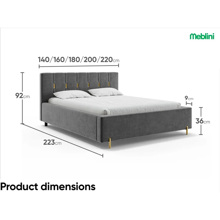 MEBLINI Polsterbett 180x200 mit Lattenrost mit Matratze – FABIO – Dunkelgrau Samt – Doppelbett mit Bettkasten - Stauraumbett - Kopfteil Bett mit Stauraum – Bild 7