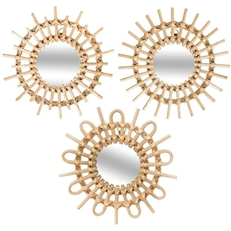 Hängespiegel, Set von drei Spiegeln in schönen Weidenrahmen