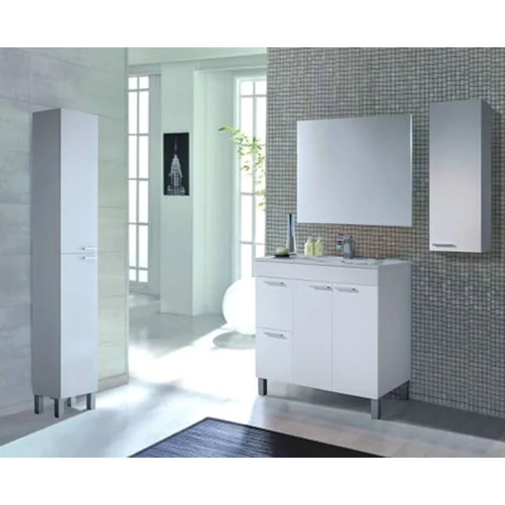 Dmora - Torrance Wandschrank, Badezimmersäulenschrank mit 1 Tür, Hängewandschrank mit 1 Regal, 30x25h85 cm, Glanzweiß – Bild 4