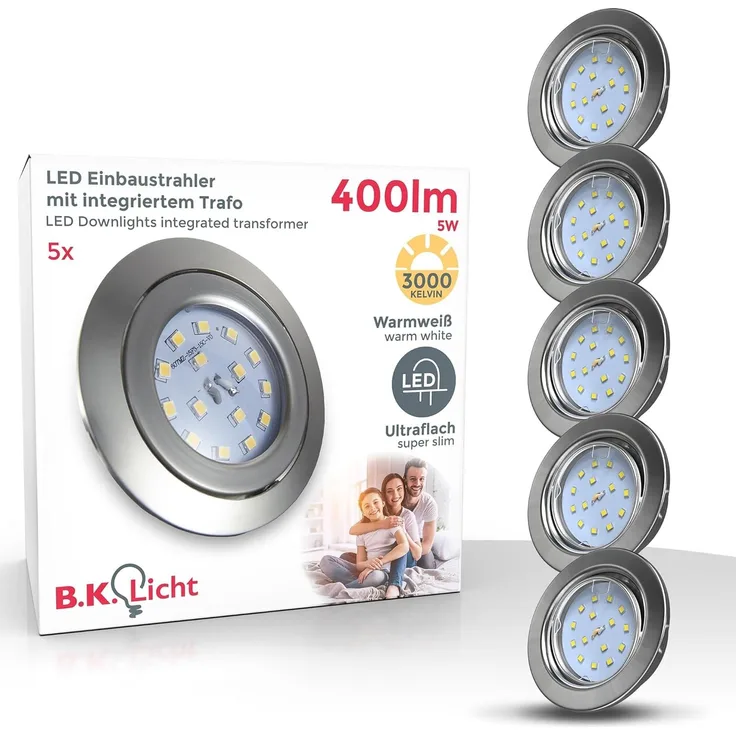B.K.Licht LED Einbaustrahler 5er-10er Set Einbauleuchten decke flach schwenkbar 5W - BKL1109_1574, LED fest integriert, 3.000K - Warmweiß, Deckenspots 230V Silber Matt 86mm Wohnzimmer Bad