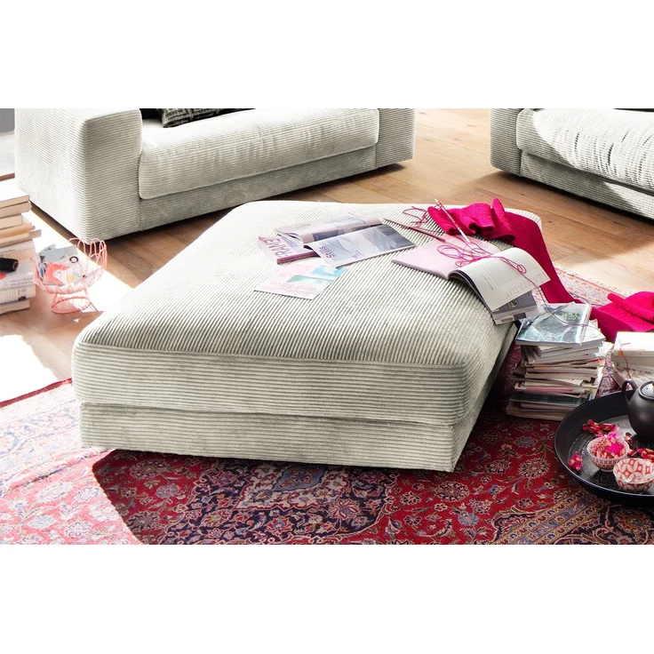 KAWOLA Big Hocker MADELINE Polsterhocker Cord cremeweiß 43 x 120 x 120 cm – Bild 4