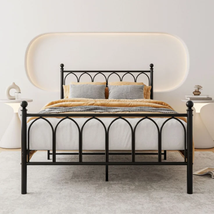 Metallbett 140×200cm，Einzelbett Jugendzimmer mit Lattenrost Schwraz,ohne Martatze – Bild 5