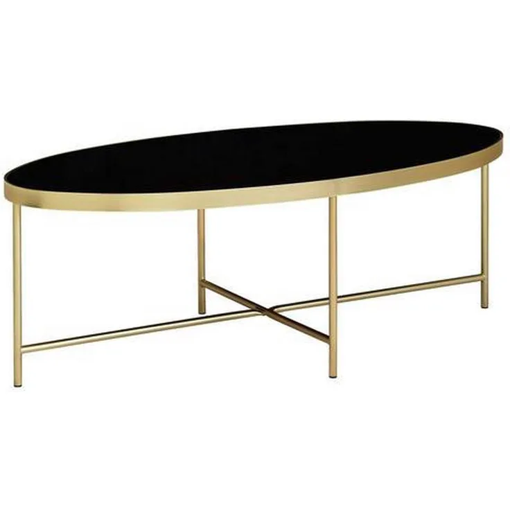 MID.YOU Couchtisch, oval, schwarz und gold, Glasplatte, 56x41x110 cm, einfacher Aufbau