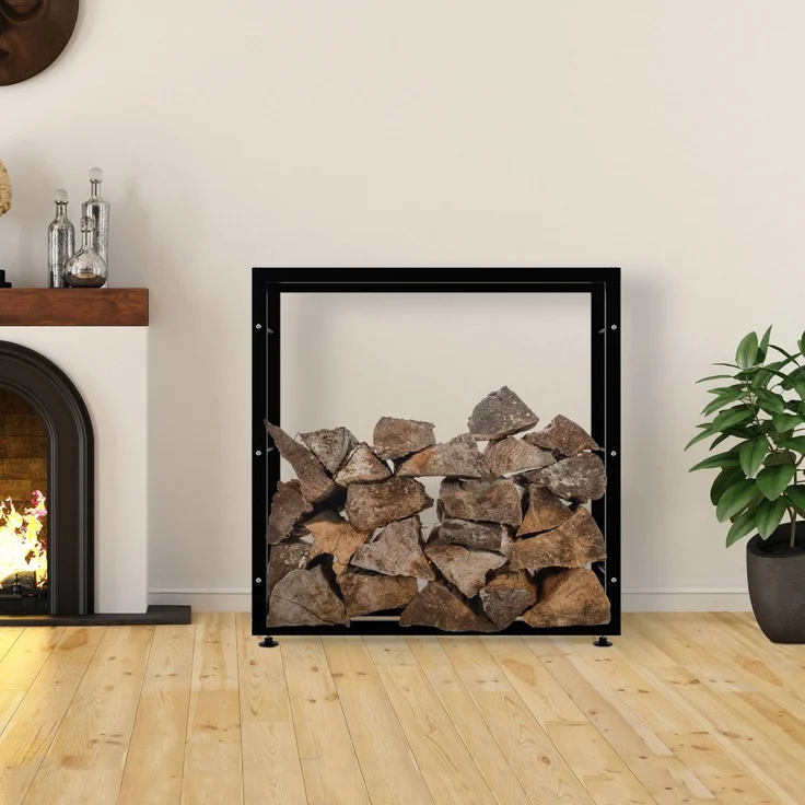 DELUKE® Kaminholzregal innen Metall SATLO - für Feuerholz Brennholzregal innen Kaminholzständer Kaminholzhalter Feuerholzregal InnenSchwarz, 25x100x100cm – Bild 4