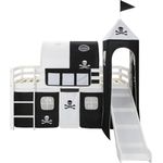 vidaXL Kinderhochbett-Rahmen, schwarz-weiß, 97x208 cm, mit Rutsche & Leiter Kiefernholz