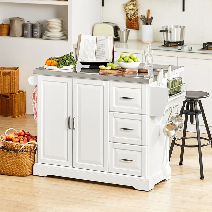SoBuy FKW41-ST Kücheninsel, MDF, Hochglanz, Weiß, 130 x 91 x 71 cm – Bild 4