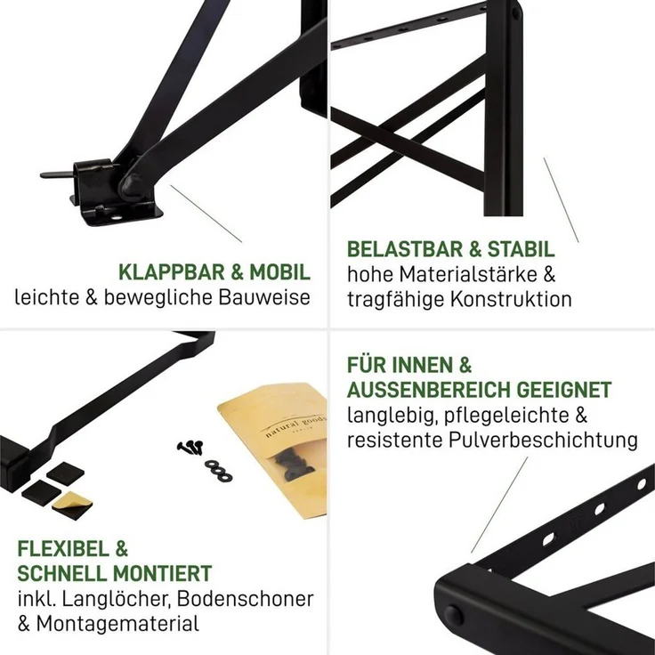 Natural Goods Berlin 2er Set Bierzeltgarnitur klappbar - Metall Gestell für Biertisch (Schwarz, 70x42 cm) - Tischbeine für Festzeltgarnitur - Stabiles Tischgestell für Garten, Terrasse & Camping – Bild 3