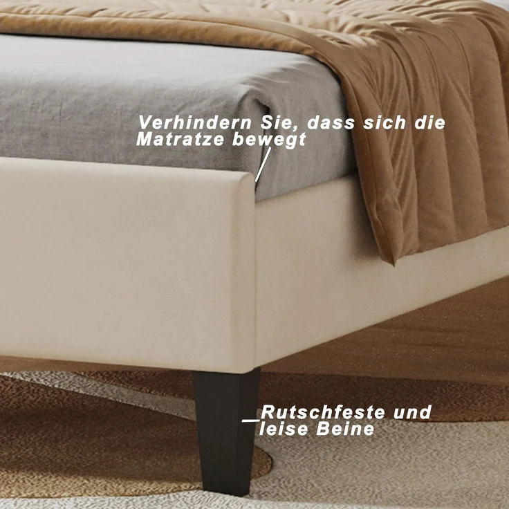 Polsterbett Kinderbett 90x200 cm, Bettgestell mit Kopfteil in Blumenform und Lattenrost, Teenie-Mädchenbett in hautfreundlichem Samtstoff, Gästebett (Farbe: Beige) – Bild 6
