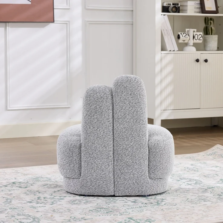 Kuscheliger Bunny-Ear- Stoff-Ottoman-fix gepolsterter Hocker mit niedlichen Ohren, ohne Stauraum, nicht abnehmbar--Antikgrauweiß--54x41.5x54cm--YOUDENOVA – Bild 3
