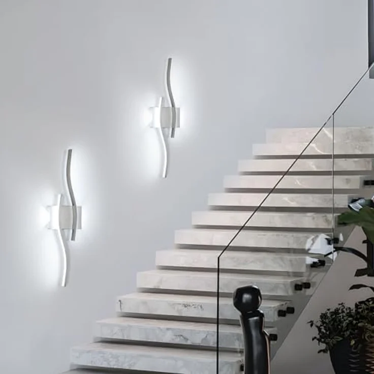 Goeco LED Wandleuchte Innen, 20W 59CM LED Wandlampe Silbern 2 Fimmig 6500K kaltweißes Licht, Modern Lange Lampen Wandleuchtung aus Acryl für Flur Treppenhaus Wohnzimmer Schlafzimmer Flur – Bild 7